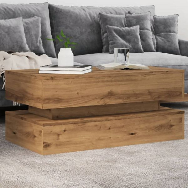 vidaXL Couchtisch mit LED-Leuchten Artisan-Eiche 90x50x40 cm, 857719