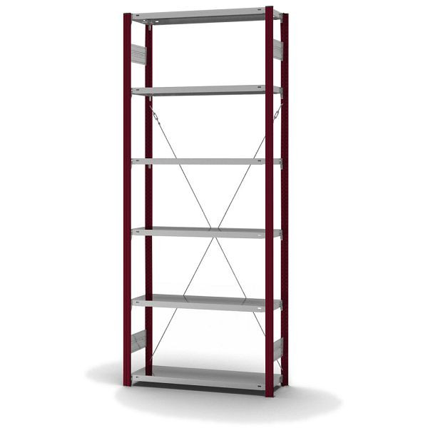 hofe Fachboden-Grundregal, 2500x300x1000 mm, 6 Fachebenen, verzinkt / RAL 3004, 150 kg Fachlast, 1000 kg Feldlast, einseitige Bedienung, HRG253010XL