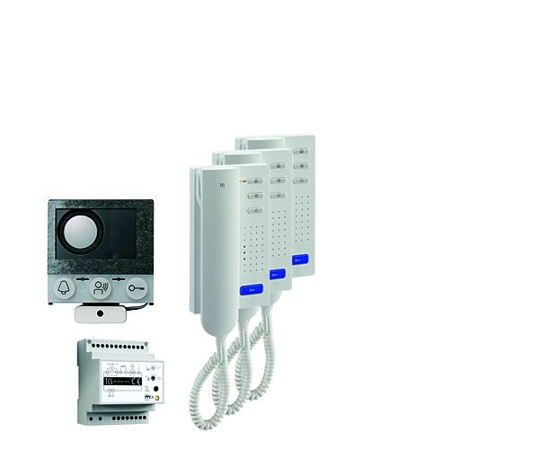 TCS audio:pack Einbau für 3 Wohneinheiten, mit Einbaulautsprecher ASI12000 + 3x Türtelefon ISH3030 + Steuergerät BVS20, PAIH030/004