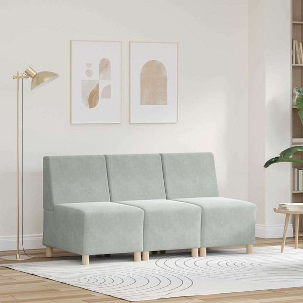vidaXL Modulares Armfreies Sofa 3 Stück Hellgrau 55 x 74 x 82 cm Samt, 3399803
