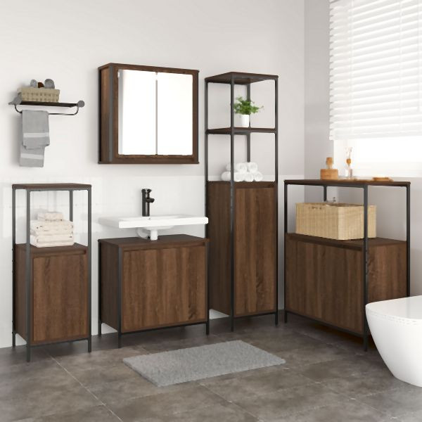 vidaXL 5-teiliges Badezimmermöbel Set Braun Eiche Holzwerkstoff, 3328388