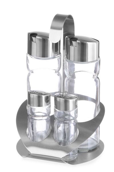 Hendi Menage Set, Vierteilig - Pfeffer, Salz, Öl, Essig, LxBxH: 130x110x185 mm, 465356