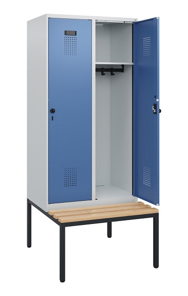C+P Spind Evolo PLUS, 2 Abteile, 1950x800x815mm, 7035/5023, Drehriegel, Sitzfläche Buche-Hartholz, Sitzbank, 0490505-22 S10008