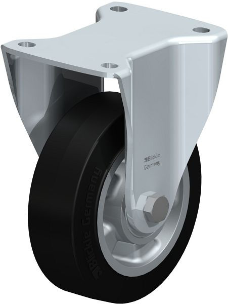 Blickle BH-ALEV 150K Stahlblech-Bockrolle, Schwerlast-Ausführung, mit Anschraubplatte, Elastik-Vollgummi, Schwarz, 578609