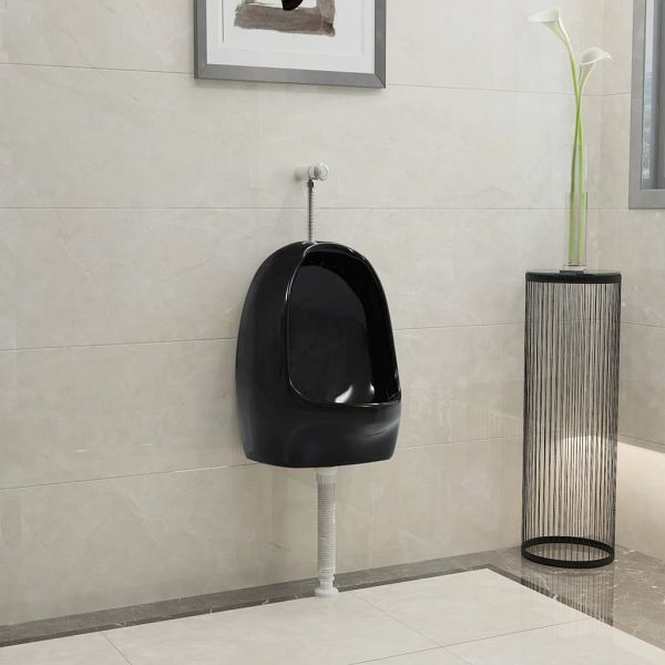 vidaXL Wandurinal mit Spülventil Keramik Schwarz, 143988
