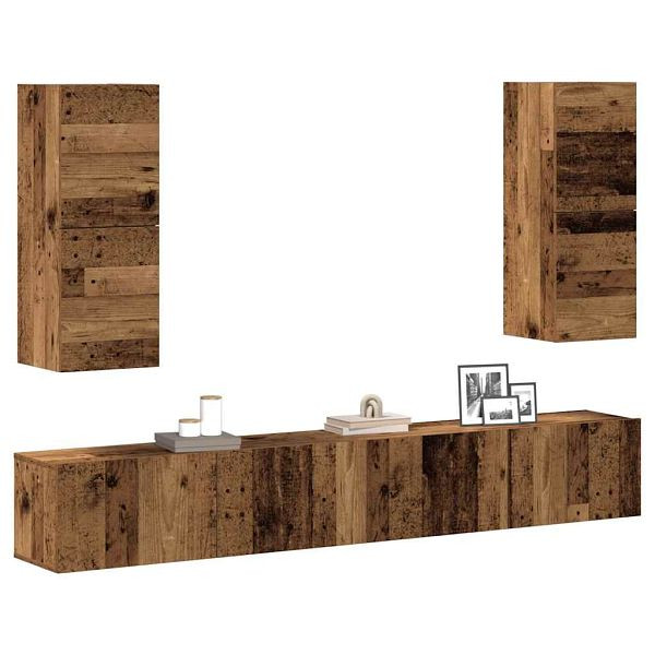 vidaXL 4-tlg. TV-Schrank-Set Wandmontage Altholz-Optik Holzwerkstoff, 3329017