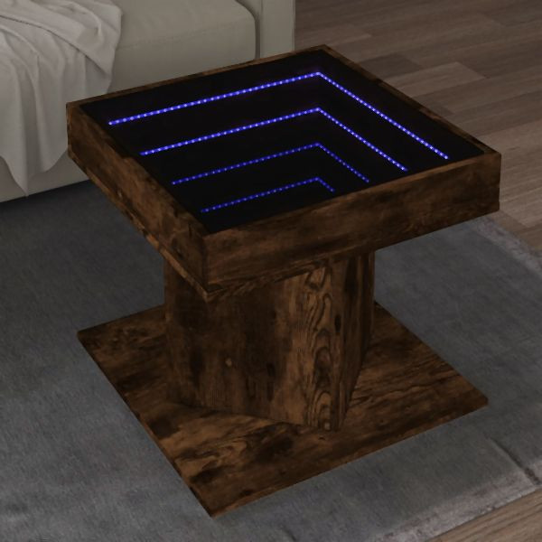 vidaXL LED-Couchtisch Räuchereiche 50x50x45 cm Holzwerkstoff, 847564