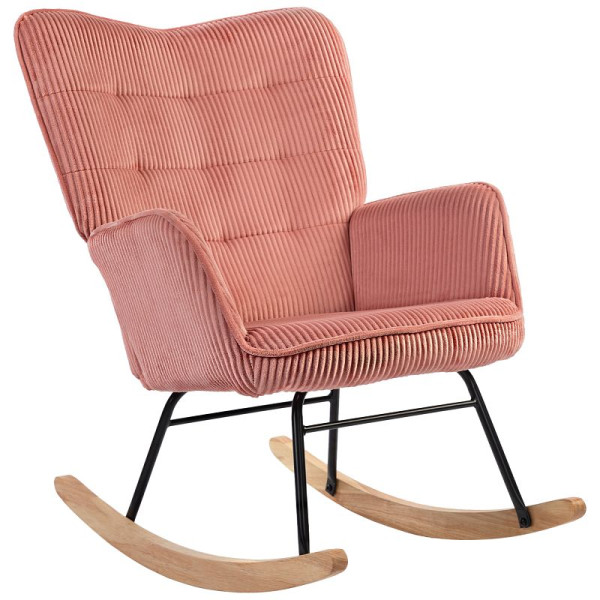 HOMCOM Vintage Schaukelstuhl, geschwungene Kufen, dicke Polsterung, Buchenholz & Stahl, Pink, 839-613V02PK