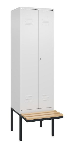 C+P Umkleidespind Classic PLUS SW, 2 Abteile, 2120x600x815mm, 9016/9016, Zylinderschloss, Buche-Sitzleisten, 0800427-20 S10058