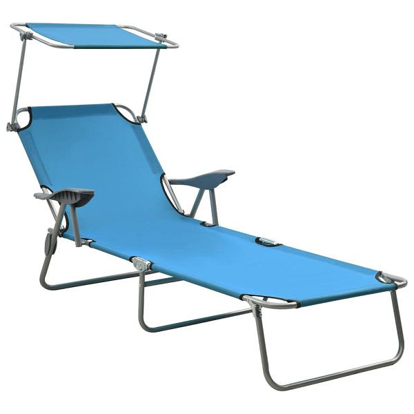 vidaXL Sonnenliege mit Sonnendach Stahl Blau, Material: Pulverbeschichteter Stahl, Stoff, 310336