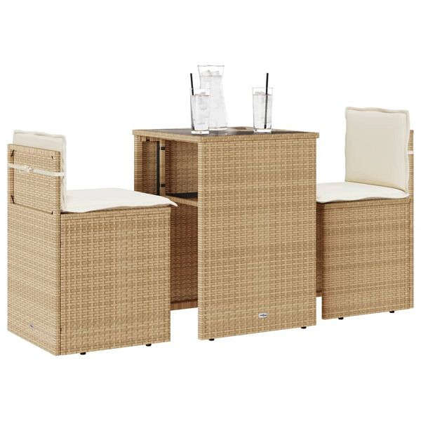 vidaXL 3-tlg. Bistro-Set mit Kissen Beige Poly Rattan, 4003873