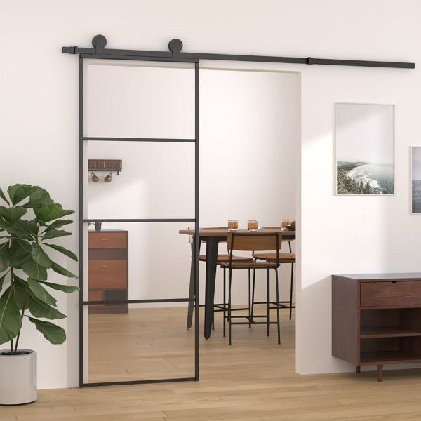 vidaXL Schiebetür Aluminium und ESG Glas 76x205 cm Schwarz, 149479