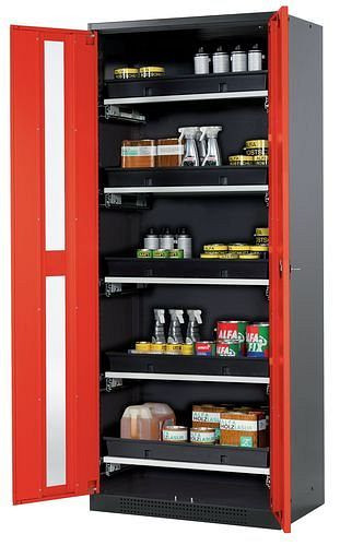 asecos Chemikalienschrank Systema-T CS-85G, Korpus anthrazit, Flügeltüren rot, 5 Tablarauszüge, 209008