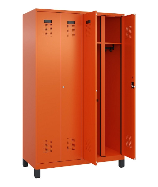 C+P Schwarz-Weiß-Spind Evolo PLUS, mit Füßen, 4 Abteile, 1950x1200x500mm, 2004/2004 Reinorange, Abteilbreite 300 mm, Schlüssel 2, 049012-40 S10050
