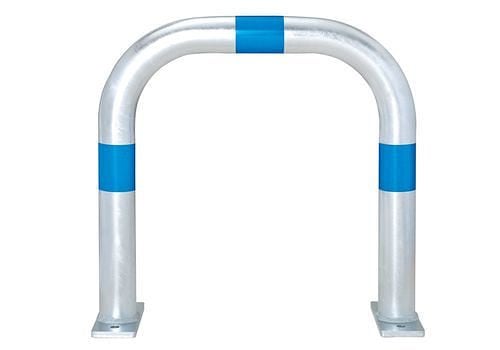 DENIOS Ladesäulen Rammschutz-Bügel, verzinkt, B 500 mm, Ringe blau, zum Aufdübeln, 280-388