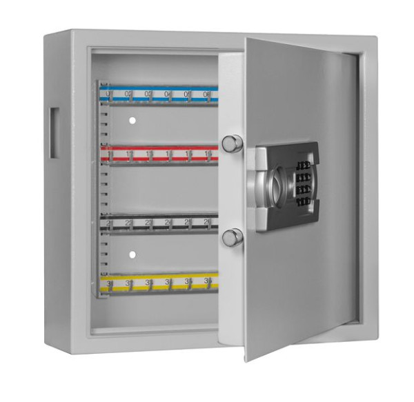 Eichner Schlüsselschrank mit Elektronikschloss und Einwurföffnung, für 80 Schlüsselhaken, 430 x 460 x 130 mm, Farbe: RAL 7035, 9201-00032