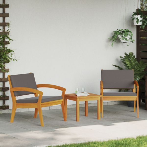 vidaXL 3-teiliges Bistro Set mit Kissen aus massivem Akazienholz, 4106470