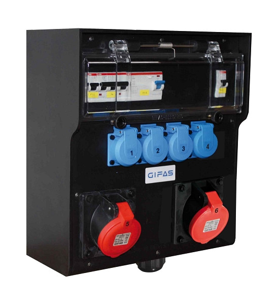 GIFAS Vollgummi-Wandverteiler Typ 7800, 2x CEE 32/400, 2x CEE 16/400, 4x CEE 16/230, Neozed, LS, FI (allstrom), PG unten, 208434