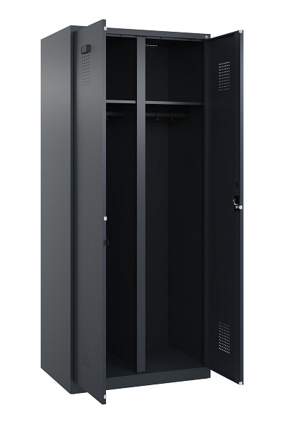 C+P Schwarz-Weiß-Spind Evolo PLUS, 2 Abteile, 1850x800x500mm, 7016/7016, Zylinderschloss, 049002-22 S10043