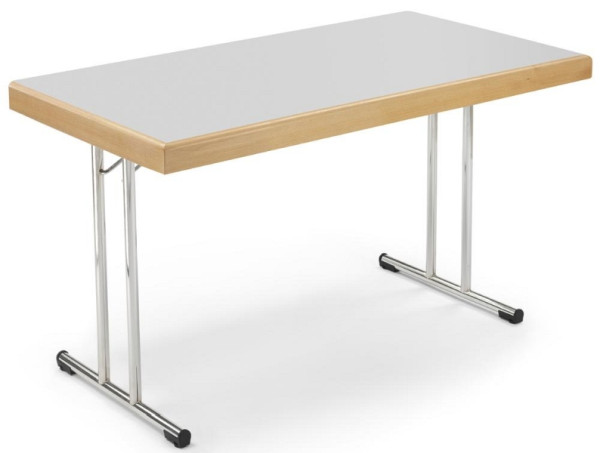 Deskin Klapptisch mit Randaufdoppelung, Platte Dekor Lichtgrau, Gestell verchromt, B 1400 x T 700 x H 738 mm, 283474