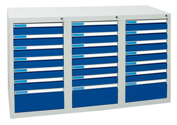 stumpf Schubladenschrank Serie ESTA, RAL 7035/5010, 21 Schubladen (18x100, 3x200 mm), 7603274