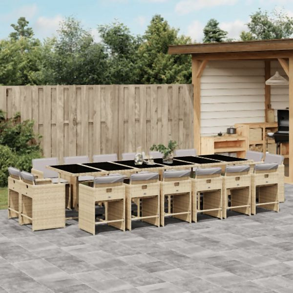 vidaXL 17-tlg. Garten-Essgruppe mit Kissen Beigemischung Poly Rattan, 3211248