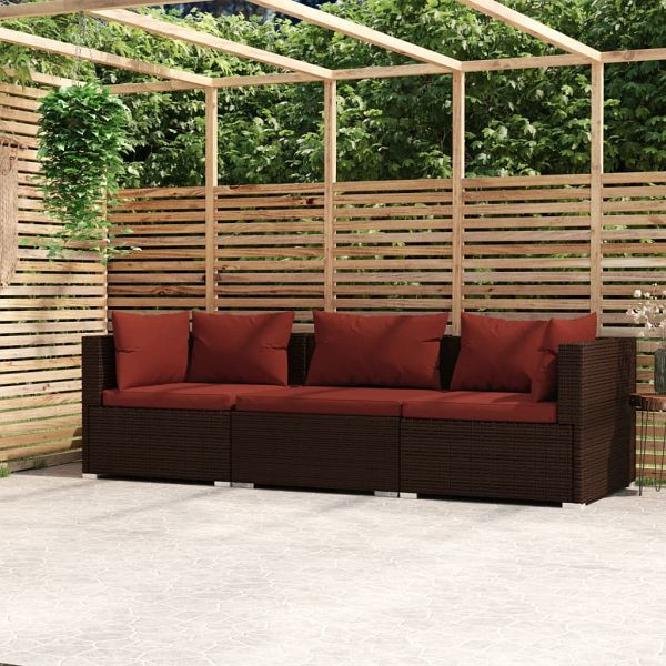 vidaXL 3-Sitzer-Sofa mit Kissen Braun Poly Rattan, 317544