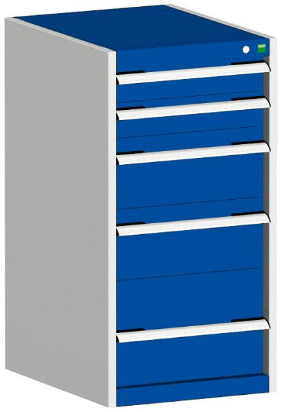 bott cubio Schubladenschrank bestückt mit 5 Schubladen BxTxH: 525 x 650 x 1000 mm, RAL 7035/5010, 40018057.11V