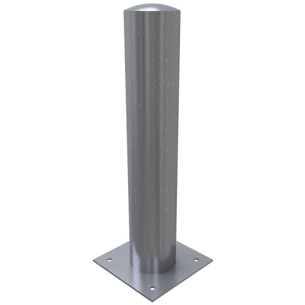 Stein HGS Stahlrohrpoller/Rammschutzpoller -Bollard-, 1000mm/zum Aufdübeln mit Bodenplatte 360x360mm, ohne Farbe, keine Ösen, mit aufgeschweißter Stahlkappe, 1574901