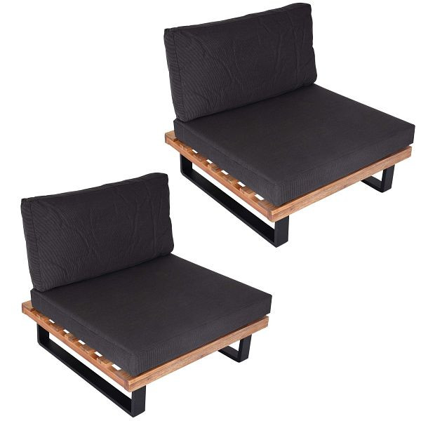 Mendler 2er-Set Lounge-Sessel HWC-H54, Garten-Sessel, Spun Poly Akazie Holz FSC Alu, hellbraun, Polster dunkelgrau, 2x98522+2x101470