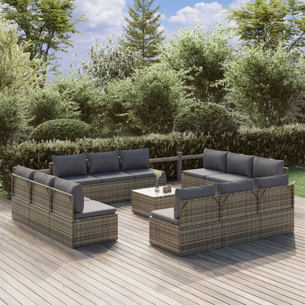vidaXL 13-teilig Garten-Lounge-Set mit Kissen Grau Poly Rattan, 3157509