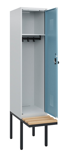 C+P Spind Evolo PLUS, 1 Abteil, 1950x400x815mm, 7035/0010, Drehriegel, Sitzfläche Holz, 0490405-12 S10009