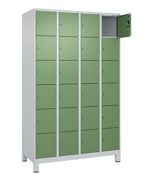 C+P Schließfachschrank Evolo PLUS, mit Füßen, 24 Fächer, 1950x1200x500mm, 7035/6011 Resedagrün, 049010-406 S10010