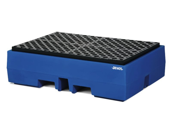 DENIOS Auffangwanne aus Polyethylen (PE) für 2 Fässer à 200 L, 270 L Auffangvolumen, Kunststoff Gitterrost, 328297