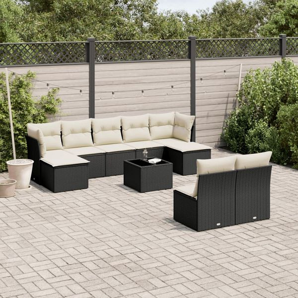 vidaXL 10-teilig Garten-Sofagarnitur mit Kissen Schwarz Poly Rattan, 3250115