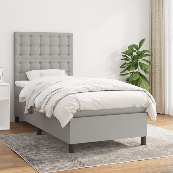 vidaXL Boxspringbett mit Matratze Hellgrau 90x200 cm Stoff, 3142065