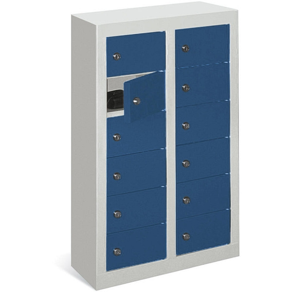 Deskin Kleinfachschrank 2 x 6 Fächer, Enzianblau RAL 5010, 460 x 200 x 815 mm, ohne Etikettenrahmen, 270362