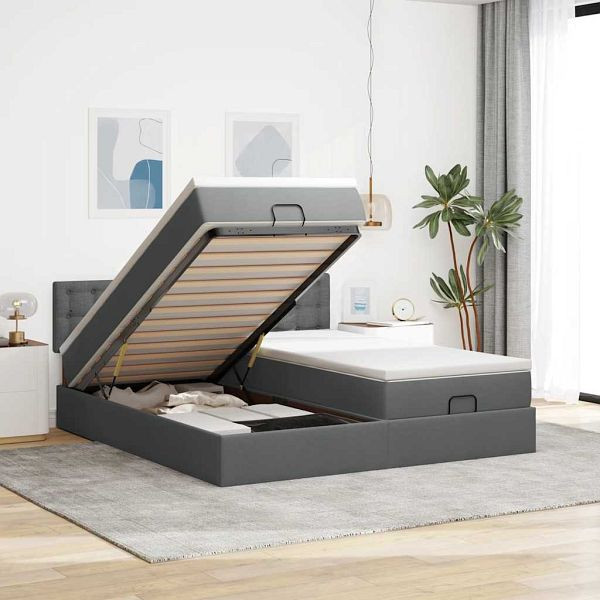vidaXL Ottoman-Bett mit Matratzen Dunkelgrau 180x200 cm Stoff, 3312037