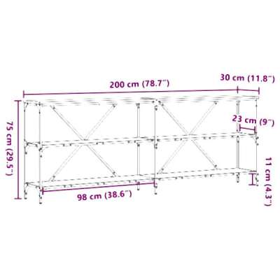 VidaXL Konsolentisch Aus Massivholz – 200x29x75 Cm, Industriell, Für Wohnzimmer Oder Büro
