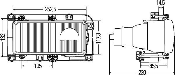 HELLA Doppelscheinwerfer/Halogen/DE-Hauptscheinwerfer, 24V, Referenzzahl: 27.5, Einbau, ECE/E1 7411, Stecker: Flachsteckhülse, rechts, 1DL 007 872-047