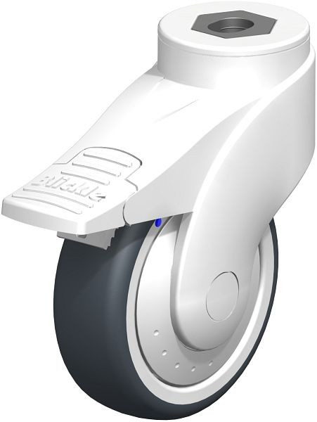 Blickle LWKXE-TPA 101XK-11-FI-ELS-FK Kunststoff-Lenkrolle WAVE, rostfrei, mit Rückenloch & Feststeller, Thermoplastisches Gummi-Elastomer, Grau, 744665