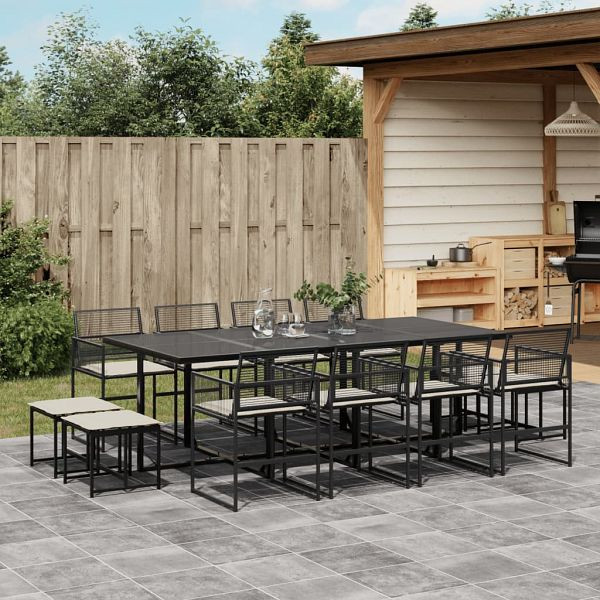 vidaXL 13-teilig Garten-Essgruppe mit Kissen Schwarz Poly Rattan, 3295030