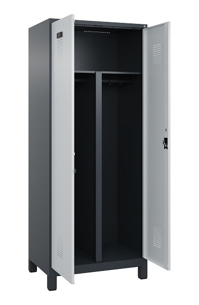 C+P PSA Schwarz-Weiß-Spind Evolo PLUS, mit Füßen, 2 Abteile, 1950x800x500mm, 7016, Frontfarbe RAL 7035 Lichtgrau, Zylinderschloss, 049012-22P S10044
