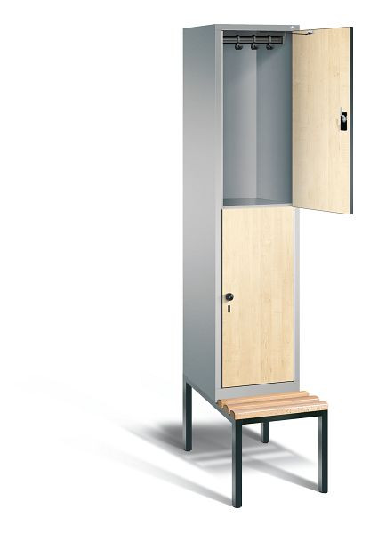 C+P Spind doppelstöckig Evolo, H2090xB420xT815mm, Farbe: Weißaluminium / Dekor Donau-Ahorn, 48350-12 S10078