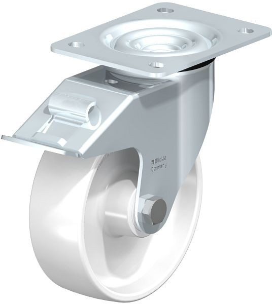 Blickle LE-PPN 150R-FI Stahlblech-Lenkrolle mit Anschraubplatte & Feststeller, Polypropylen, Weiß, 762863