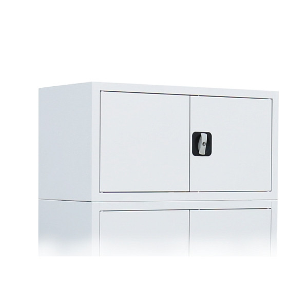Lüllmann Aufsatzschrank mit Flügeltüren und Zylinderschloss mit Drehgriff, 450 x 800 x 383 mm, signalweiß, 531117