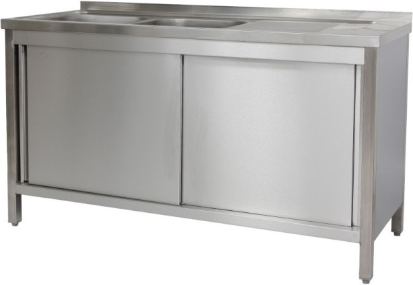 A&S Polarny Spülschrank 1600 x 700 x 850 mm 2 Becken links, mit Schubladenblock, 700 mm Tiefe, SPSCHSB1672BL