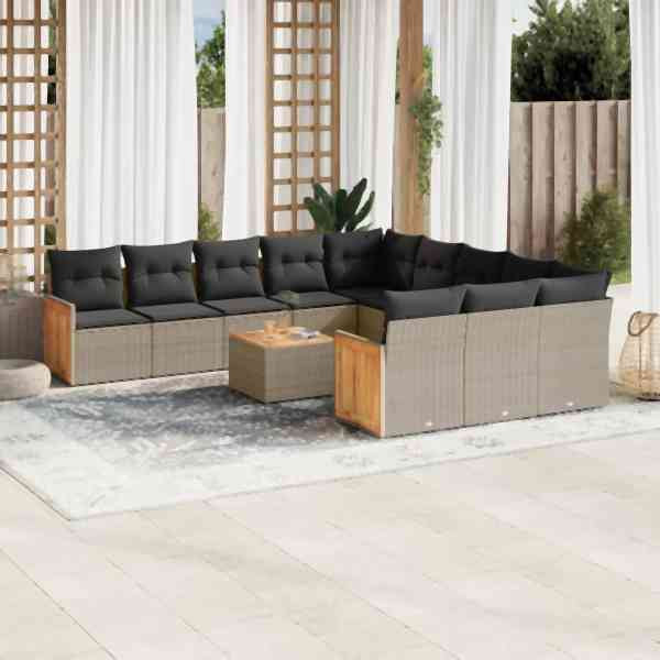 vidaXL 12-tlg. Garten-Sofagarnitur mit Kissen Grau Poly Rattan, UV-beständig, 3228118