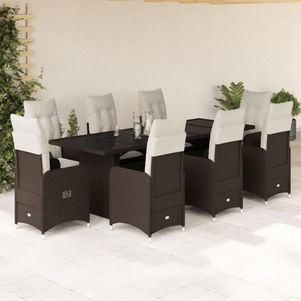vidaXL 9-tlg. Garten-Bistro-Set mit Kissen Braun Poly Rattan, 3277283