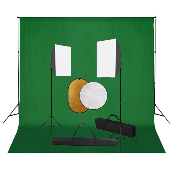 vidaXL Fotostudio-Set mit Softboxen, Hintergrundsystem und Reflektor, 3067051